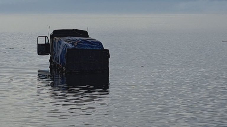 Región de Los Lagos : camión perdió el control, arrastró un auto con su conductor en el interior y terminó en pleno lago Llanquihue
